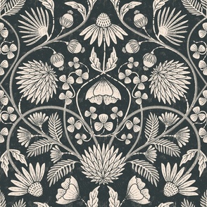 Block Print Floral Fabric, Wallpaper and Home Decor