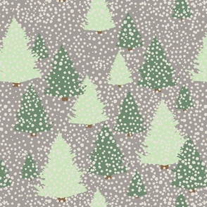 Christmas Pine Trees in the Snow - Gray, Green, Cream - MEDIUM SCALE