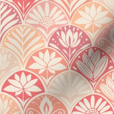 Blockprint floral in peach, coral and cream 9.6"