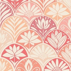 Blockprint floral in peach, coral and cream 9.6"