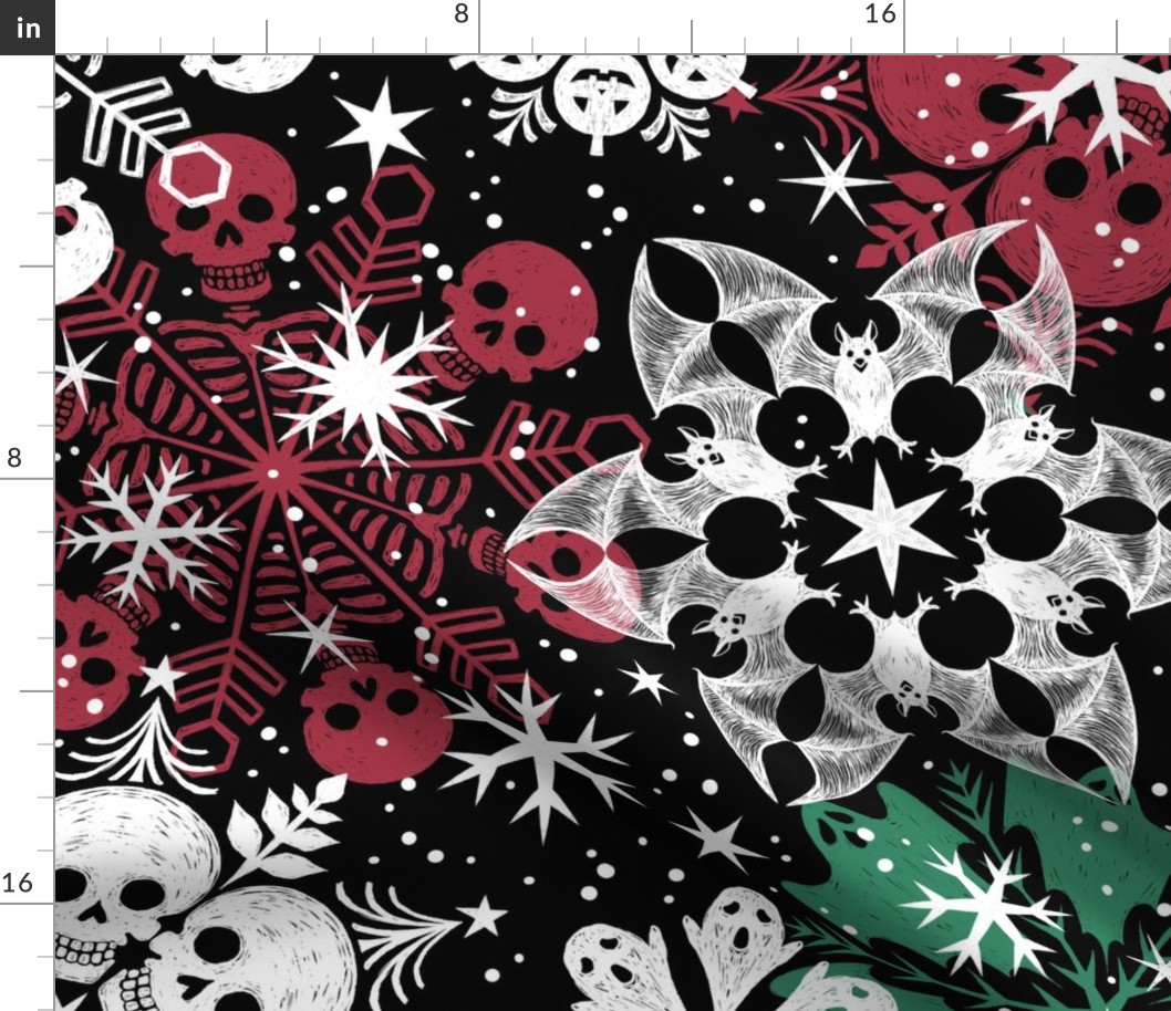 Spooky Snowflakes - Christmas Red and Green