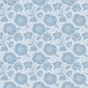 Paleblue hellebore-flowers blockprint