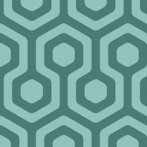 Block print abstract geometric lines green and blue