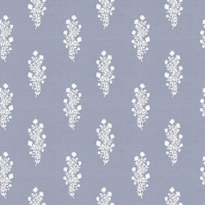 Medium - Julieta Floral Block Print - Navy Grey White Florals Texture