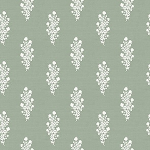 Medium - Julieta Floral Block Print - White Florals Texture Green
