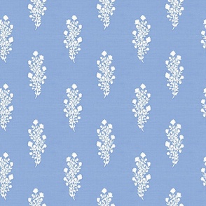 Medium - Julieta Floral Block Print - White Florals Texture Blue