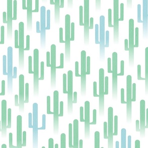 Saguaro Cactus in Retro Pastel Blue and Green on White