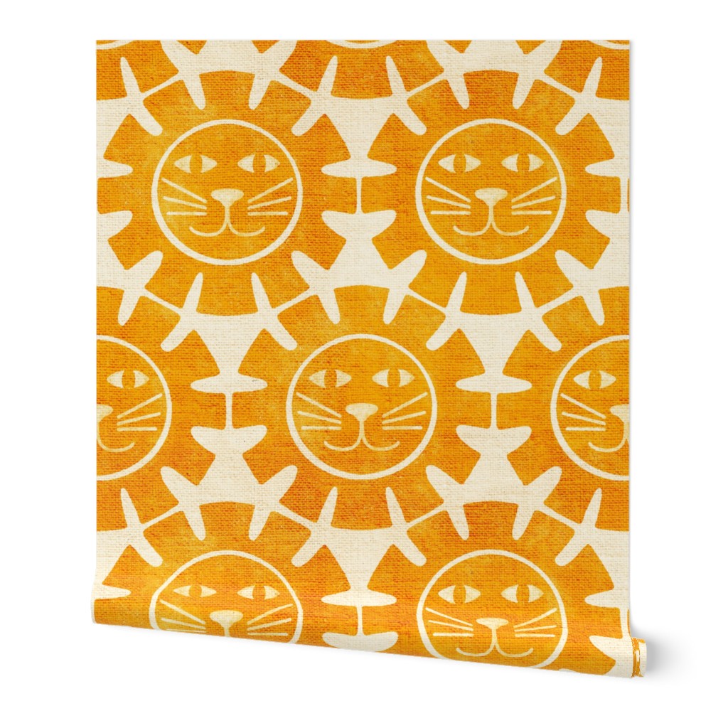 Sunny Lion Block Print in Gold Yellow Orange Boho Large