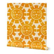 Sunny Lion Block Print in Gold Yellow Orange Boho Large