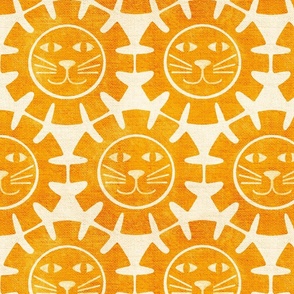 Sunny Lion Block Print in Gold Yellow Orange Boho Large