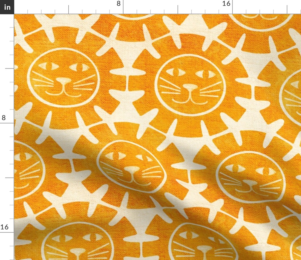 Sunny Lion Block Print in Gold Yellow Orange Boho Large