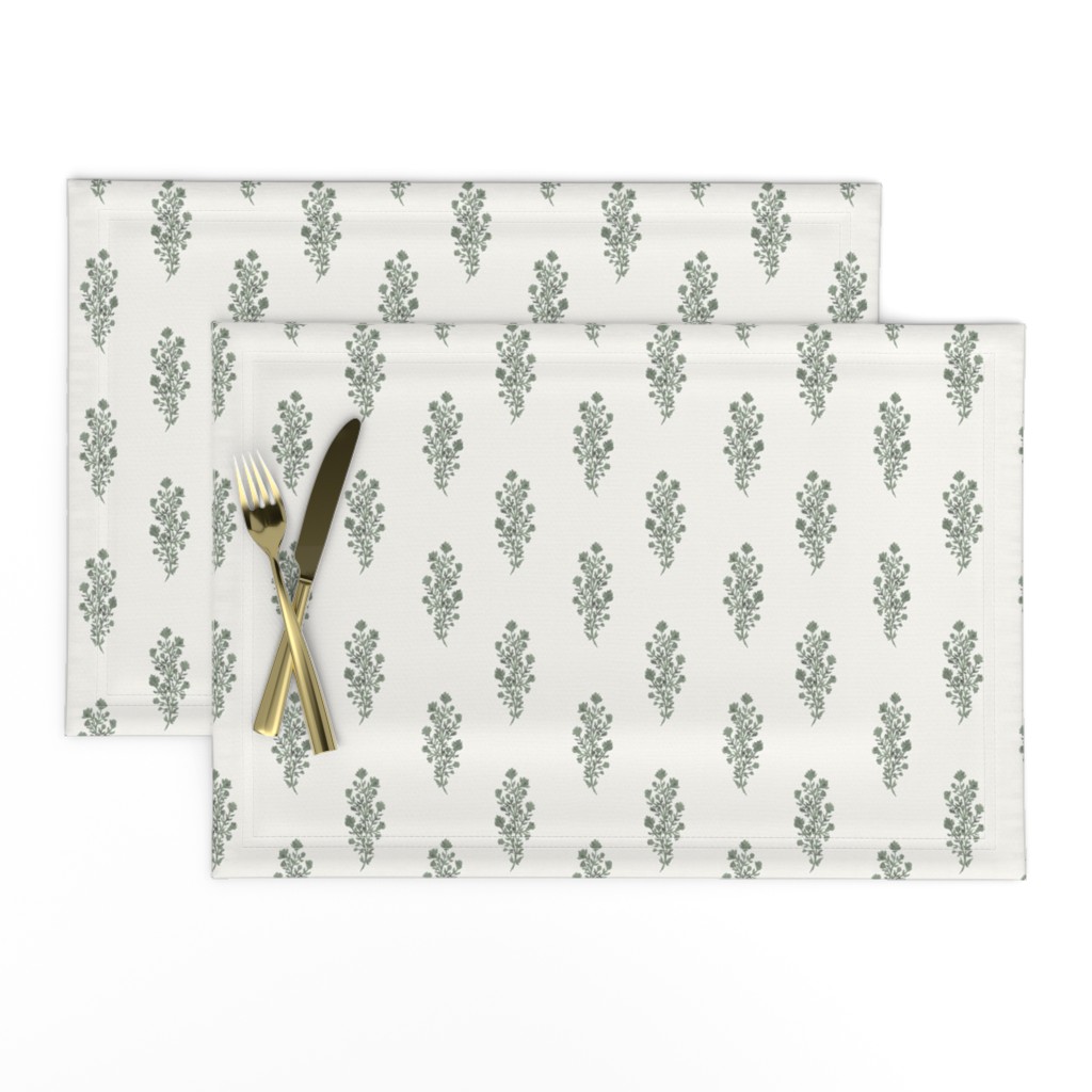 Small - Julieta Floral Block Print - Olive Green Texture