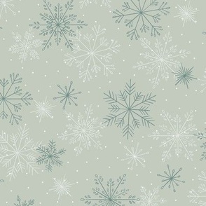 Snowflakes | Pine Frost Green | Winter Holiday Ski Lodge