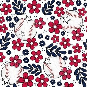 Medium Scale Team Spirit Baseball Floral in Atlanta Braves Red and Blue