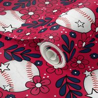 Large Scale Team Spirit Baseball Floral in Atlanta Braves Red and Blue