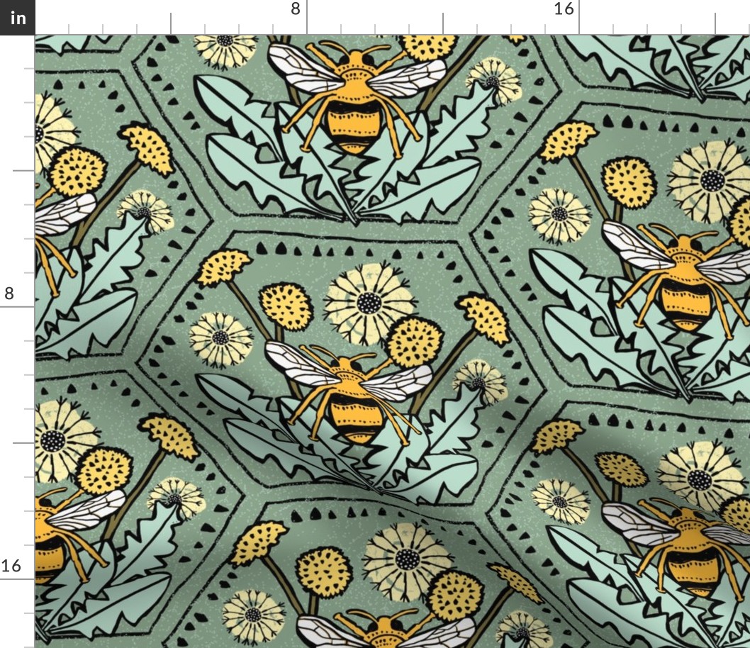 (L) Bees ‘n Dandelions Gardening Block Print Inspired