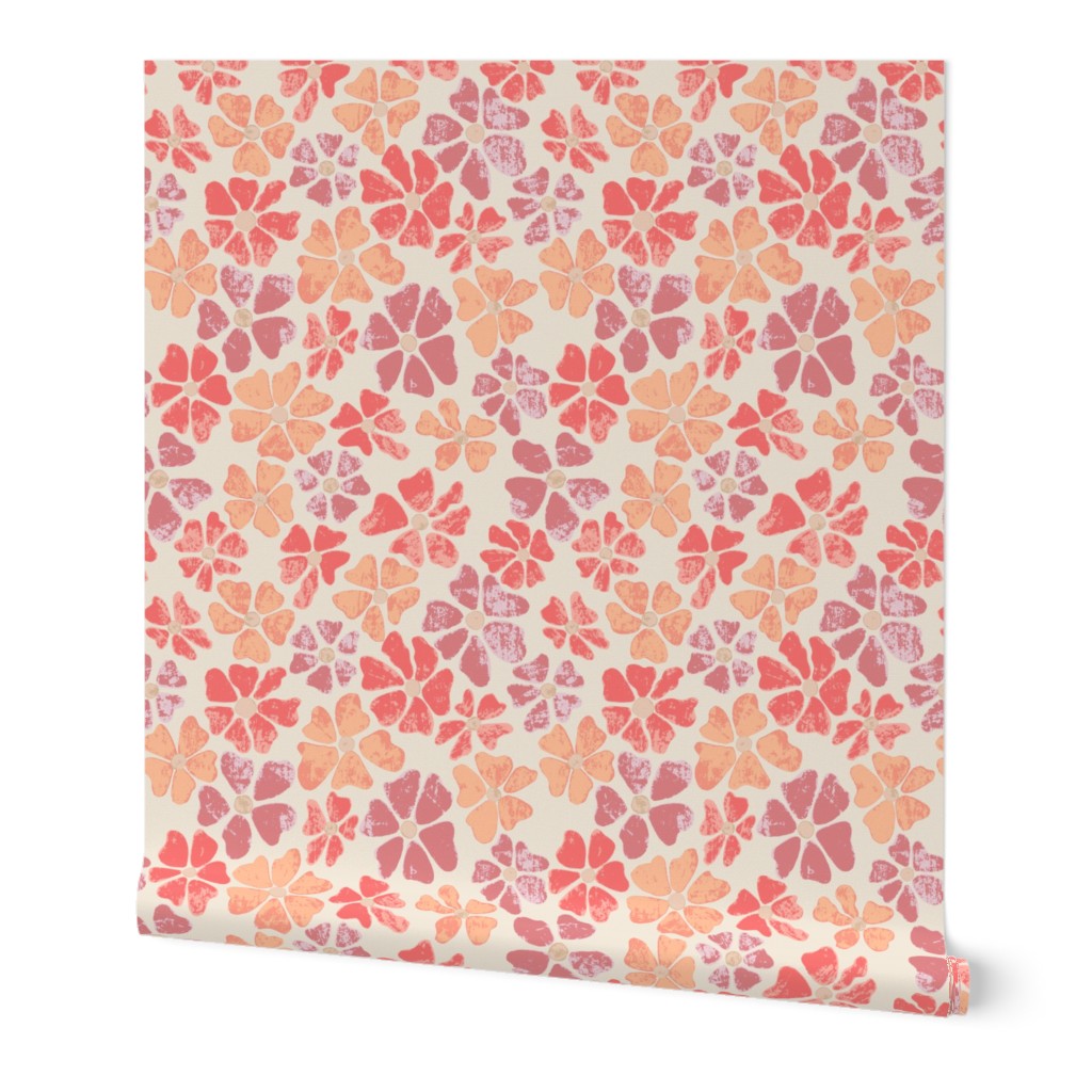 Retro faded groovy flowers peach fuzz, blossom and pink (L)