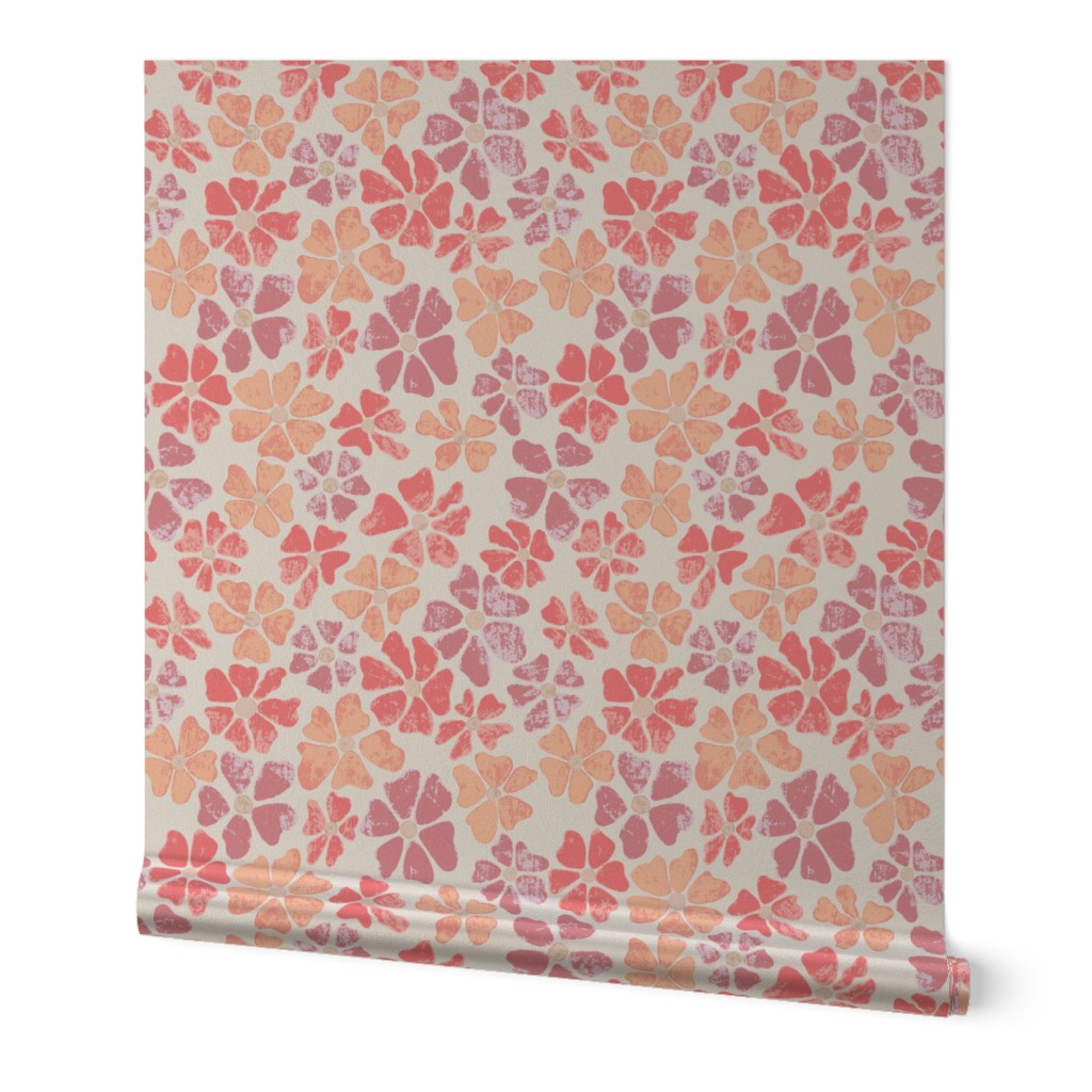 Retro faded groovy flowers peach fuzz, blossom and pink (L)