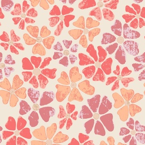 Retro faded groovy flowers peach fuzz, blossom and pink (L)