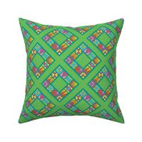 Colorful Geometric Diamonds - Green, 6-inch repeat