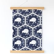 Kiwi Honeycomb Block Print Dark Blue