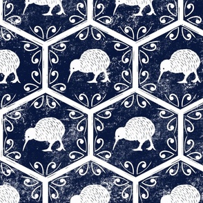 Kiwi Honeycomb Block Print Dark Blue