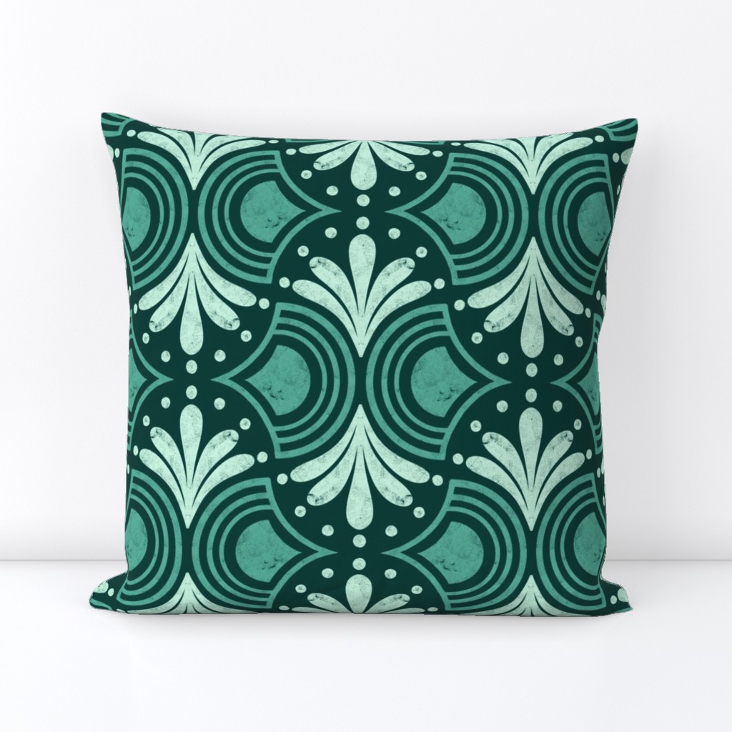 Emerald Nouveau Scrolls - Green Cosine Block Print-Inspired (Large)