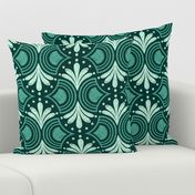 Emerald Nouveau Scrolls - Green Cosine Block Print-Inspired (Large)