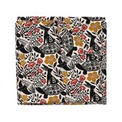 Block print Tortoise and Hare in Black Spice large scale 14”
