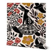 Block print Tortoise and Hare in Black Spice large scale 14”