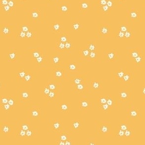 Small - Tiny Bloom Clusters - Floral - White Flowers on Mustard Yellow