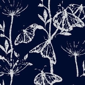 The Butterfly Garden,  Inky Blue Block Print