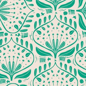 Medium - Block Print Flower Bulb and Quirky Abstract Shapes - Geometric and Organic Handmade Texture - Bright Kelly Green