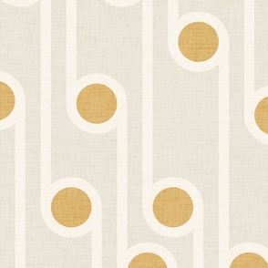 70s Retro Art Deco  Hollywood Stripes and Spots - warm flax grey and mustard gold