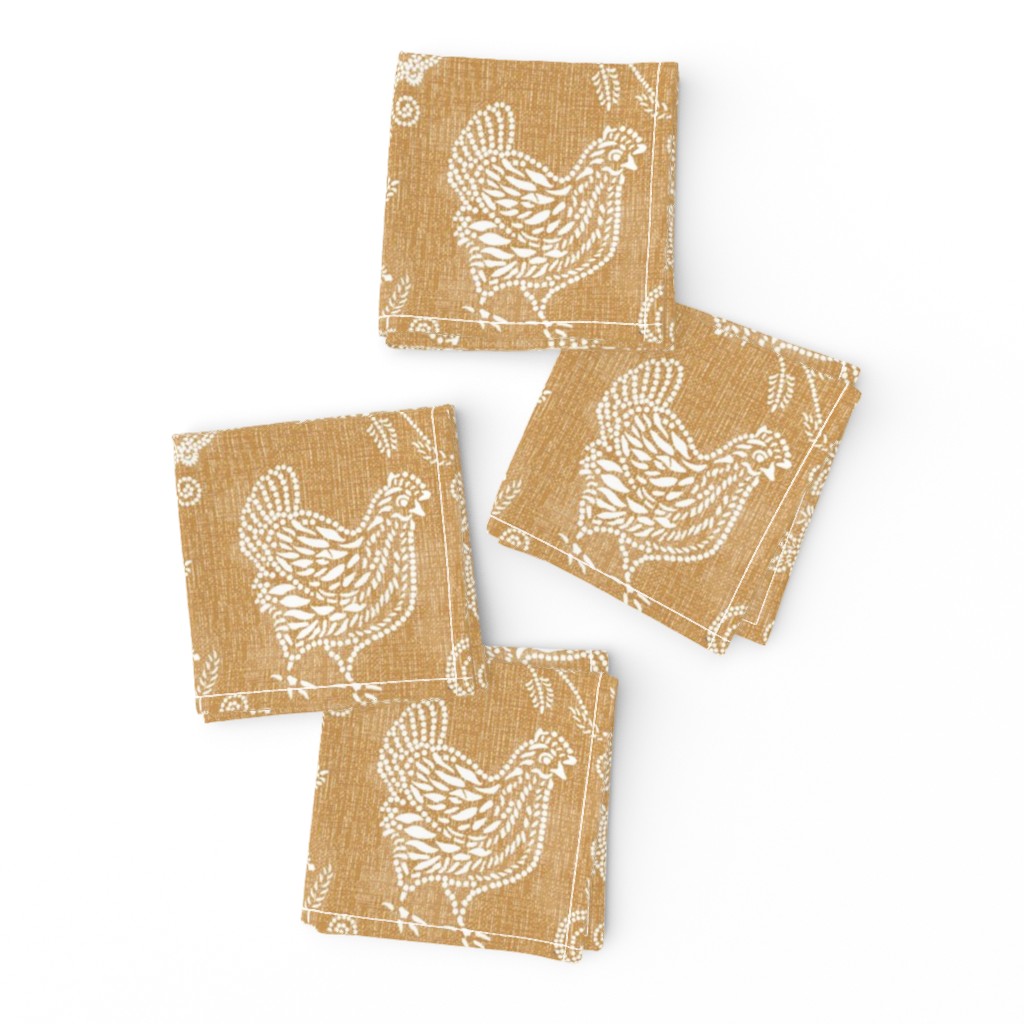 Block print country farm chickens and squash