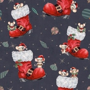 Christmas Mice  blue  vintage  Christmas holiday mice in santa boot festive mice merry mice winter mice mischievous mice Christmas mouse holiday