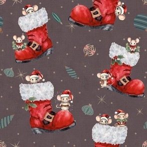Christmas Mice  brown vintage  Christmas holiday mice in santa boot festive mice merry mice winter mice mischievous mice Christmas mouse holiday