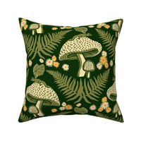 Large Moody Woodland Dragons Sitting on Mushrooms - Deep Forest Green