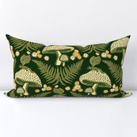 Large Moody Woodland Dragons Sitting on Mushrooms - Deep Forest Green