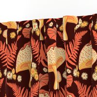 Large Moody Woodland Dragons Sitting on Mushrooms - Papaya Orange and Chocolate Brown