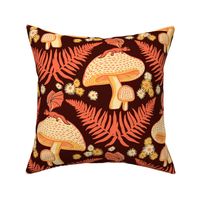 Large Moody Woodland Dragons Sitting on Mushrooms - Papaya Orange and Chocolate Brown