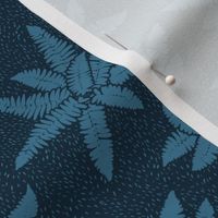 Fern Forest Woodland Leaves - Midnight Blue and Dusty Cornflower Blue