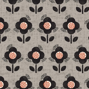 Block Print-Inspired Flower-Orange - Large