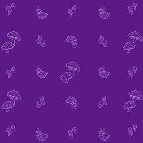 Small Magical Woodland Mushrooms - Light Violet Purple linework on Deep Violet Purple
