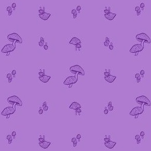 Small Magical Woodland Mushrooms - Deep Violet Purple  linework on Light Violet Purple