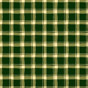 Rustic Painted Texture Woodland Checkered Plaid - Earthy Olive Green and Deep Forest Green