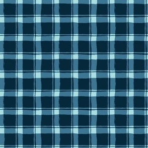 Rustic Painted Texture Woodland Checkered Plaid - Royal Blue and Dusty Cornflower Blue