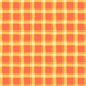 Rustic Painted Texture Woodland Checkered Plaid - Pale Gold and Papaya Orange