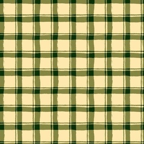 Rustic Painted Texture Woodland Checkered Plaid - Earthy Olive Green and Ecru Flax Pale Yellow