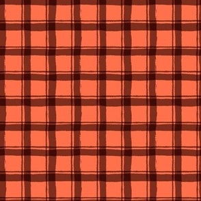 Rustic Painted Texture Woodland Checkered Plaid - Rust Red Brown and Papaya Orange